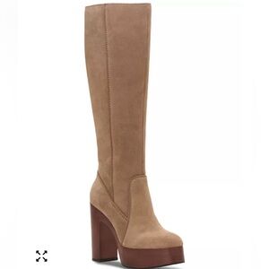 Vince Camuto Taupe Suede Over-the-Knee Platform Boots